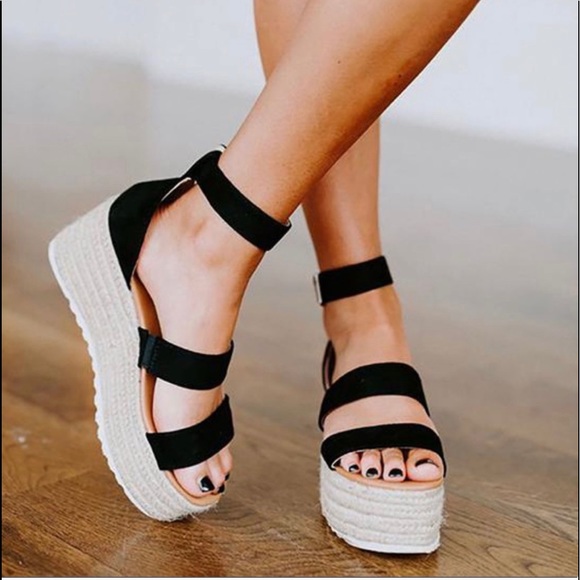 Shoes - NIB!Black double strap Espadrille Wedges was 67.00